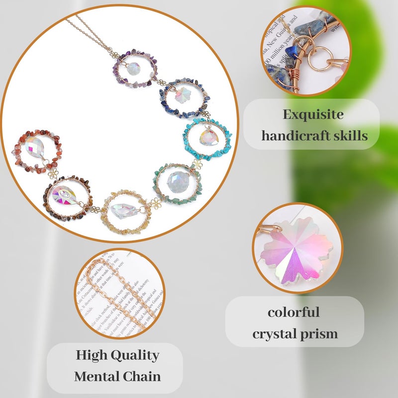 Dreamocean 7 Chakra Healing Crystals Hanging Ornamentï¼ŒHandmade Chakra Stones Sun Catcher Natrual Gemstone Window Wall Hanging Ornaments for Home Decor Yoga Meditation(Colorful Circle+Crystal) - Image 4
