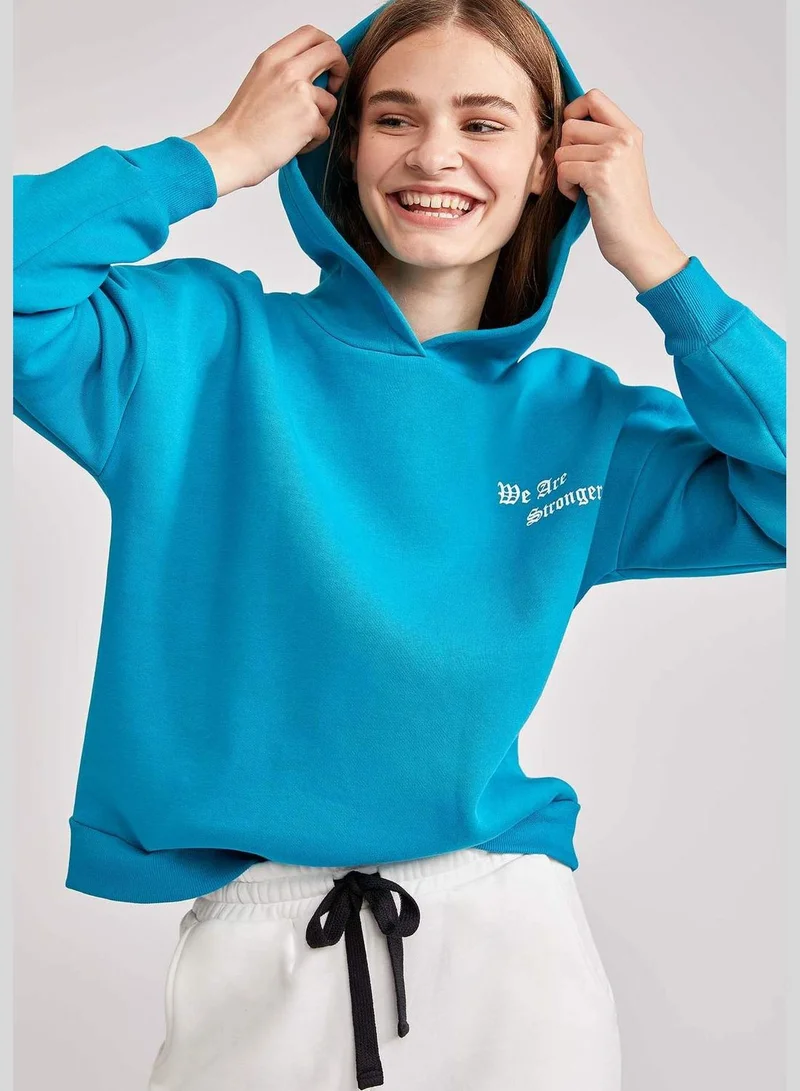 ديفاكتو Woman Knitted Oversize Fit Hooded Sweat Shirt