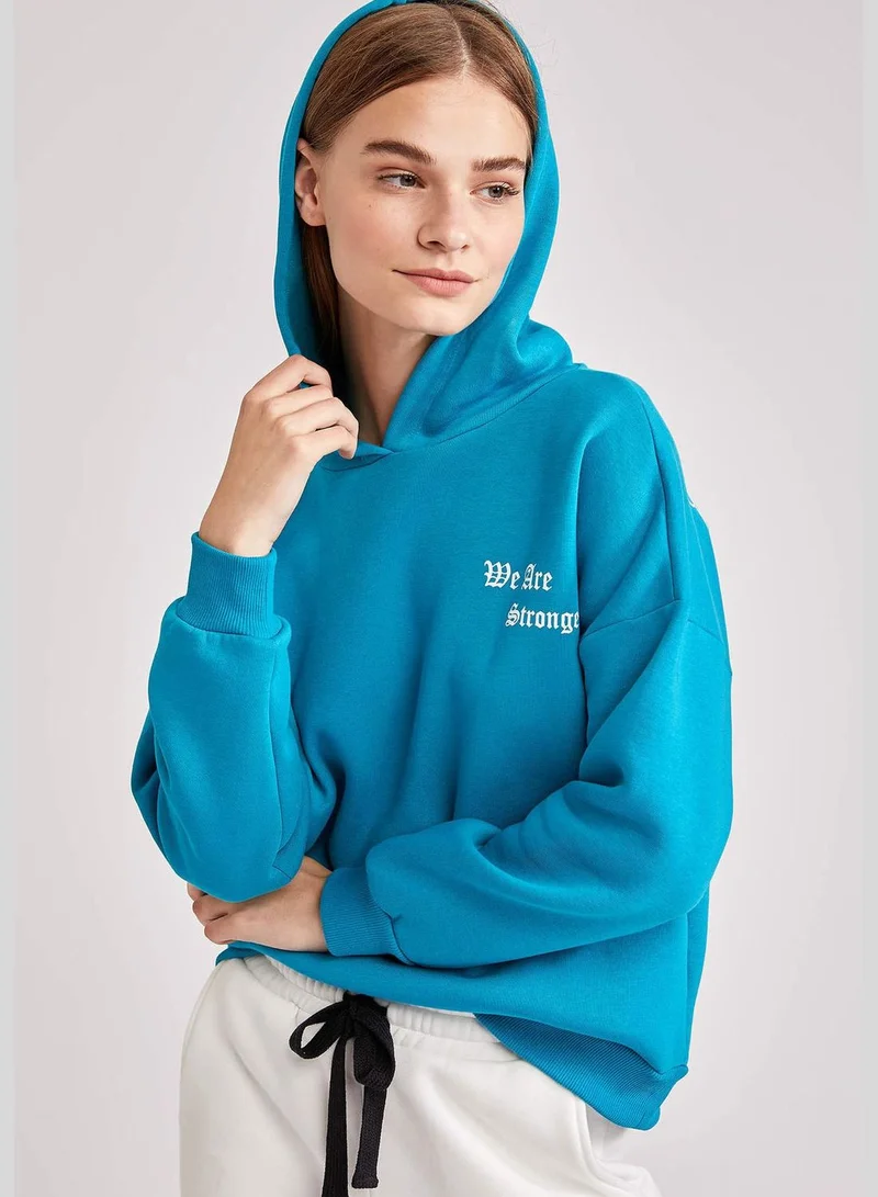 ديفاكتو Woman Knitted Oversize Fit Hooded Sweat Shirt