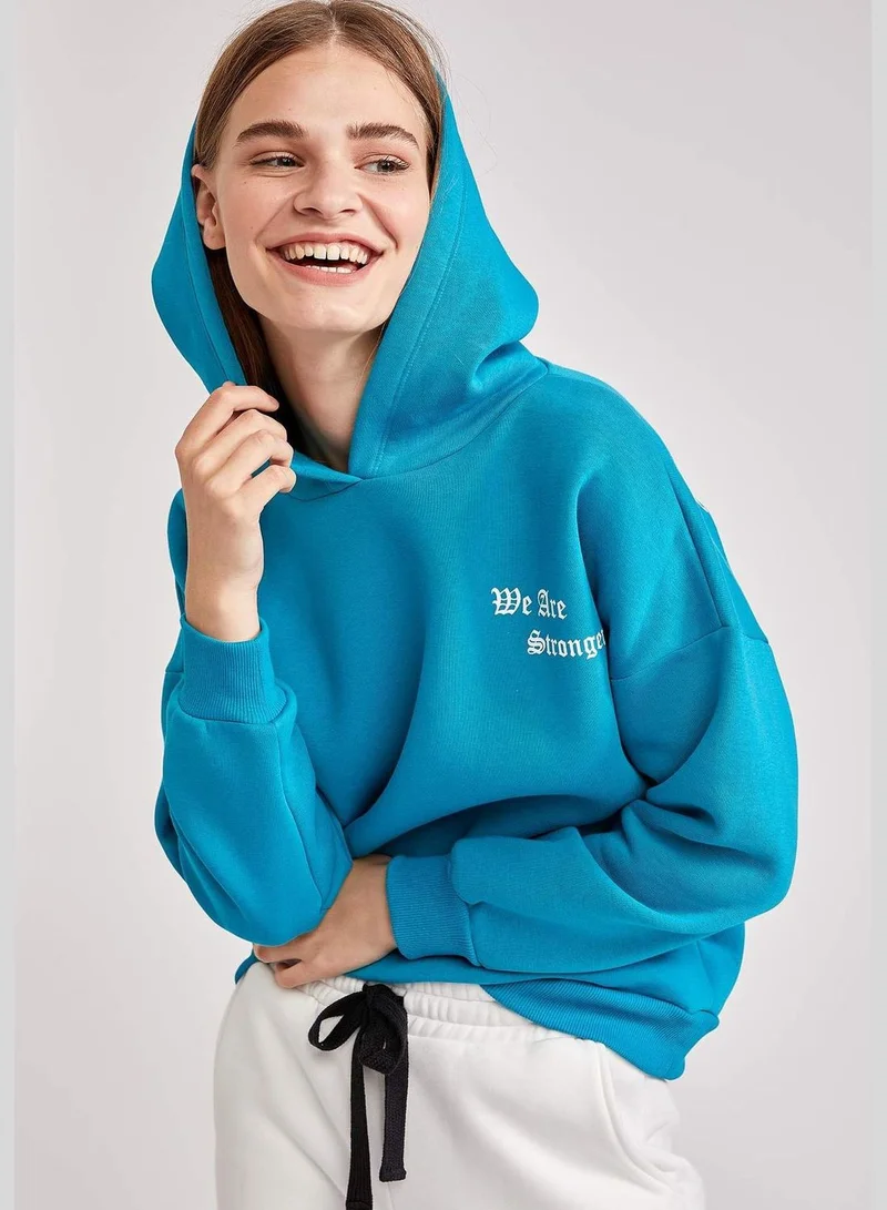 ديفاكتو Woman Knitted Oversize Fit Hooded Sweat Shirt