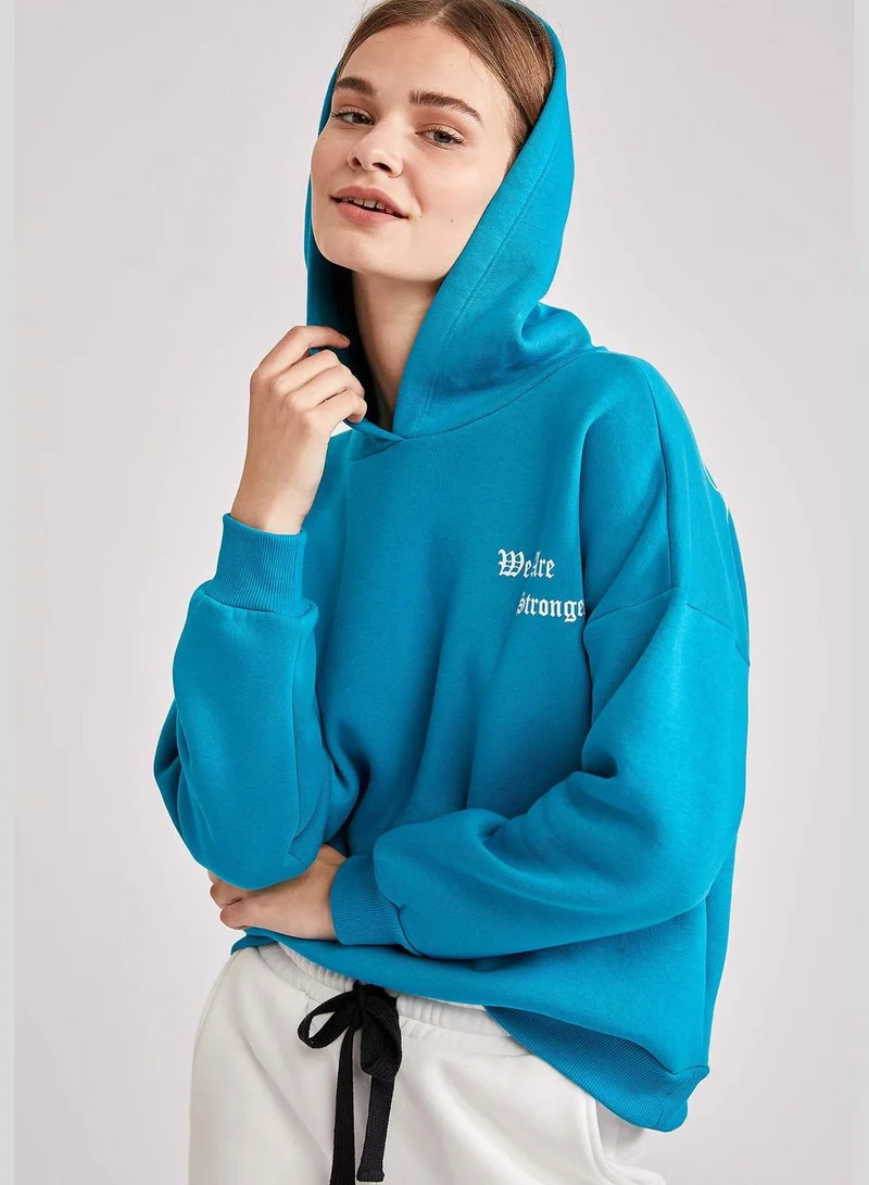 ديفاكتو Woman Knitted Oversize Fit Hooded Sweat Shirt