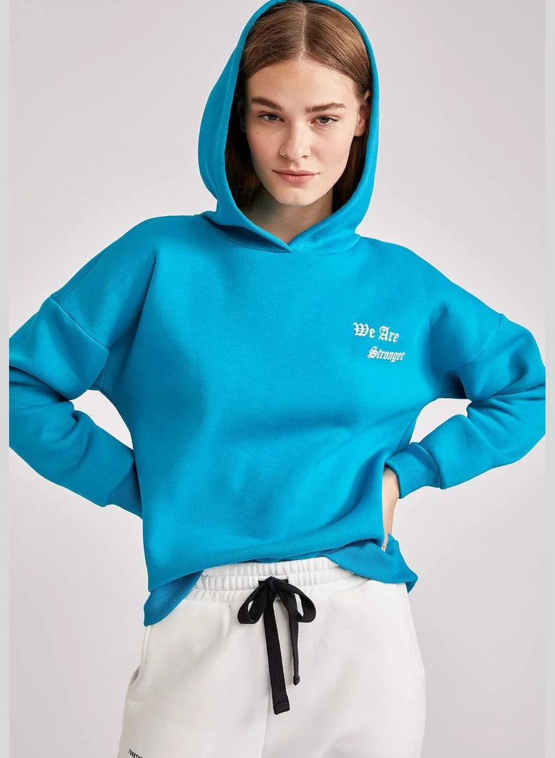 ديفاكتو Woman Knitted Oversize Fit Hooded Sweat Shirt