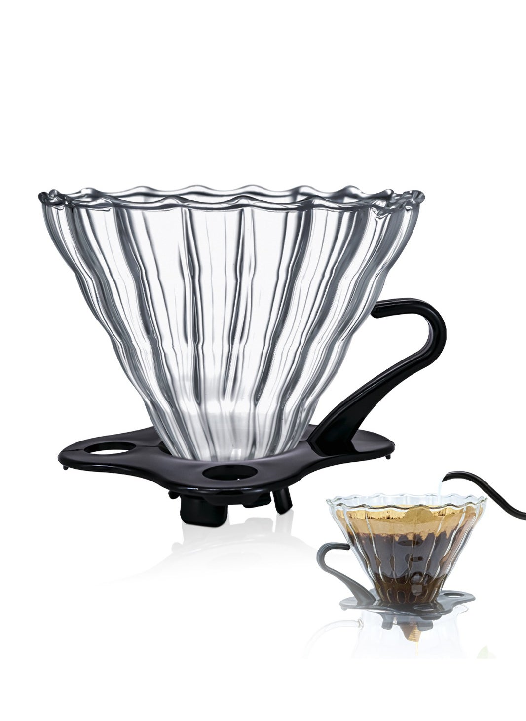 V60 Glass Dripper Made of High Fired Ceramic Pour Over Coffee Maker Size 02 Slow Brewing Home Office Cafe Strong Flavour Brewer 1-4 Cup 