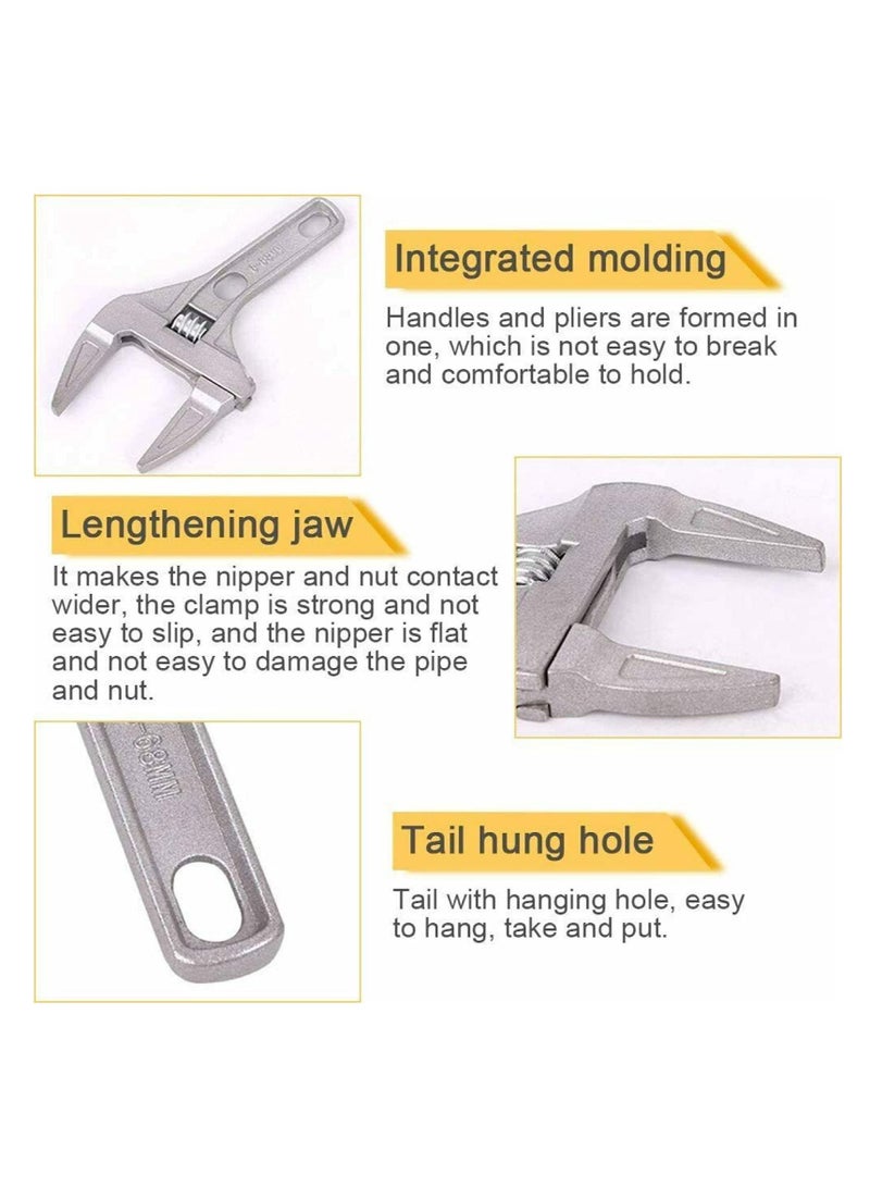SYOSI Adjustable Wrench – 6 to 68mm Wide Opening Jaws Adjustable Spanner with Short Handle – Aluminum Alloy Light Weight Plumbers Spanner Nut Key Hand Tool for Bathroom, Washbasin etc - Image 4