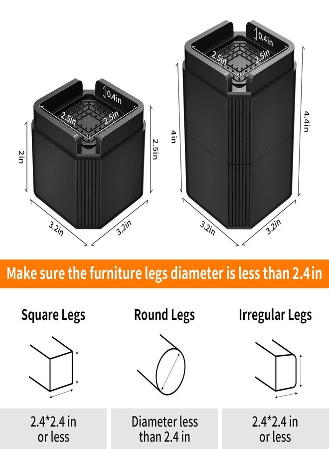 ZDDLOINP 4 Pack Furniture Risers Adjustable Bed Risers 2 Inch, Square Bed Lifts Risers Heavy Duty Bed Risers Stackable Risers for Bed, Sofa, Desk, Table, Dresser, Couch Supports up to 2000 Lbs - Image 3