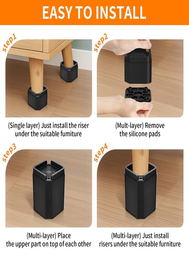 ZDDLOINP 4 Pack Furniture Risers Adjustable Bed Risers 2 Inch, Square Bed Lifts Risers Heavy Duty Bed Risers Stackable Risers for Bed, Sofa, Desk, Table, Dresser, Couch Supports up to 2000 Lbs - Image 2