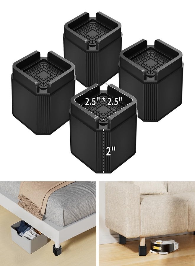 ZDDLOINP 4 Pack Furniture Risers Adjustable Bed Risers 2 Inch, Square Bed Lifts Risers Heavy Duty Bed Risers Stackable Risers for Bed, Sofa, Desk, Table, Dresser, Couch Supports up to 2000 Lbs - Image 1
