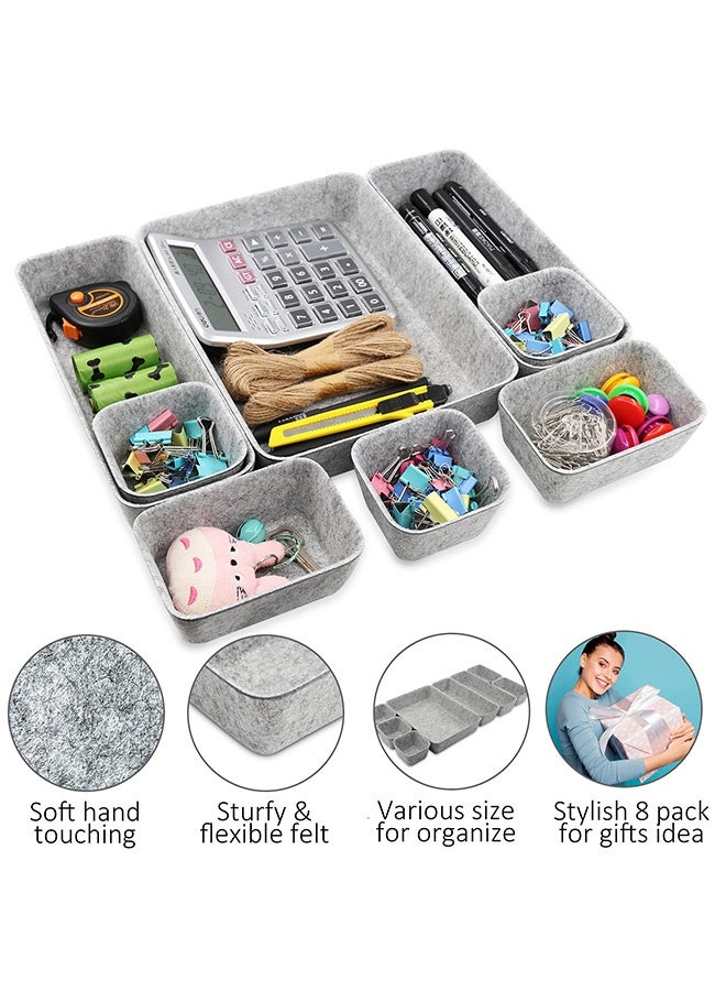 Peachjoy Desk Drawer Organiser Trays, 8 Pack Square Organizer Box Stackable Dividers, Save Desk Space Dividers Box for Home Office Cosmetics Storage Boxes (Gray) - Image 2