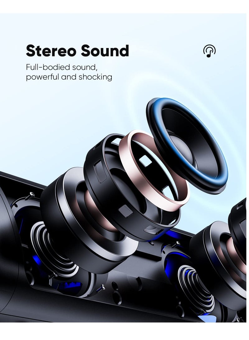 Excefore Bluetooth Speaker with HD Sound, Portable Wireless, IPX5 Waterproof, Up to 24H Playtime, TWS Pairing, BT5.3, for Home Party Outdoor Beach, Electronic Gadgets, Birthday Gift, Black - Image 2