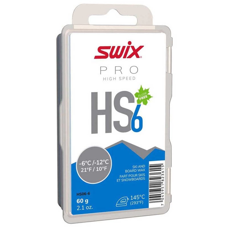 Swix Hs06-6 - High Speed Wax - Hs6 Blue - 10 To 21 Degrees Fahrenheit - 60G Bar - Fluoro Free - Ski Or Snowboard - Fis Approved