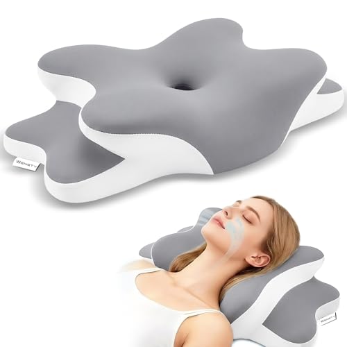 WENGTY Dreams Relief PillowSleep Apnea Pillow wNeck Snoring ReliefOrthopedic Ergonomic Contour Cervical Memory Foam Cooling Pillow for Side SleepersMedium Firm Support Gray Queen Size - Image 1