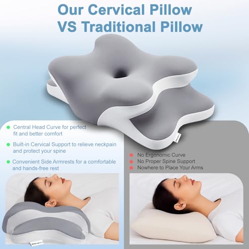 WENGTY Dreams Relief PillowSleep Apnea Pillow wNeck Snoring ReliefOrthopedic Ergonomic Contour Cervical Memory Foam Cooling Pillow for Side SleepersMedium Firm Support Gray Queen Size - Image 3