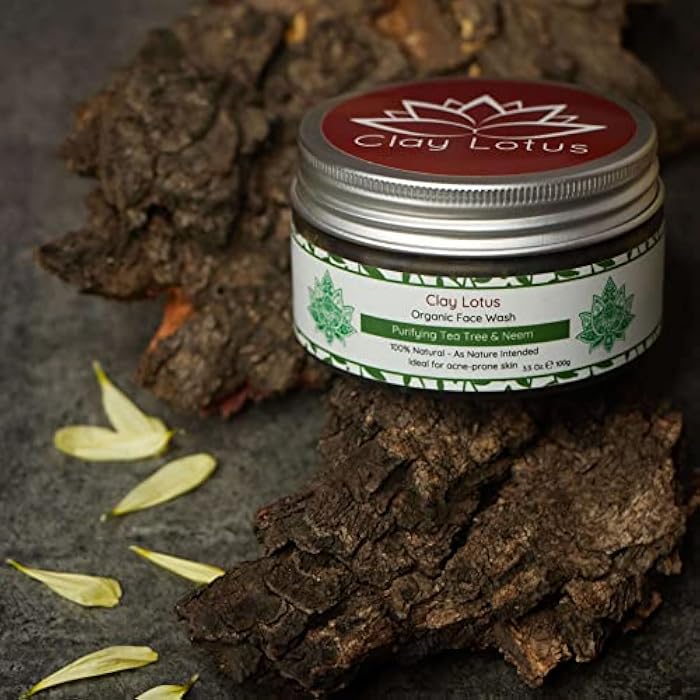 Clay Lotus Organic Face Wash - Acne-Prone, Oily Skin Cleanser with Tea Tree Oil & Neem. All-Natural Ingredients for Blemishes, Redness & Blackheads, Vegan Formula For Teens, Women and Men - Image 4