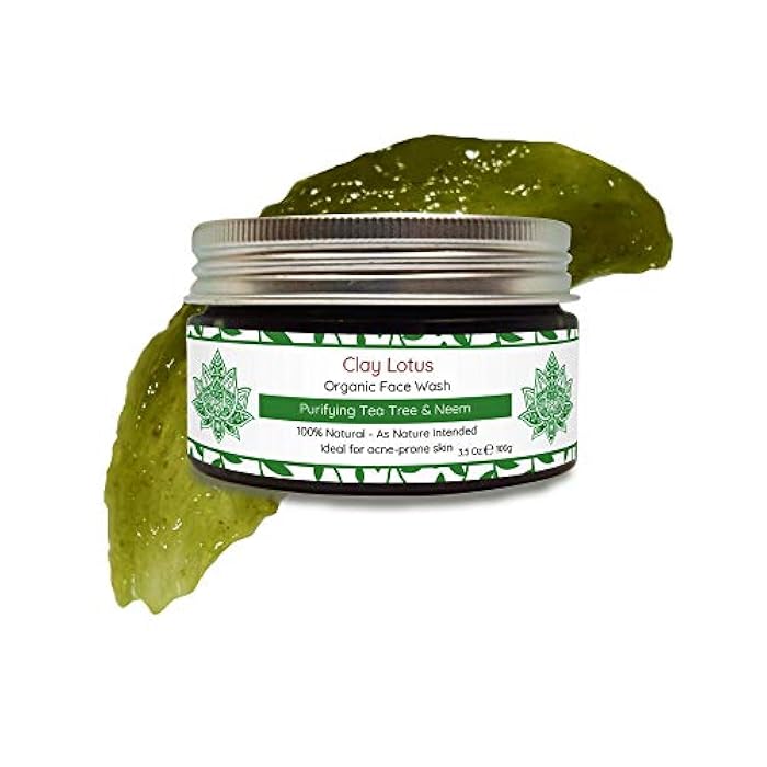 Clay Lotus Organic Face Wash - Acne-Prone, Oily Skin Cleanser with Tea Tree Oil & Neem. All-Natural Ingredients for Blemishes, Redness & Blackheads, Vegan Formula For Teens, Women and Men - Image 2