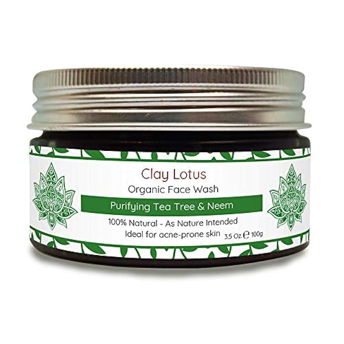 Clay Lotus Organic Face Wash - Acne-Prone, Oily Skin Cleanser with Tea Tree Oil & Neem. All-Natural Ingredients for Blemishes, Redness & Blackheads, Vegan Formula For Teens, Women and Men - Image 1