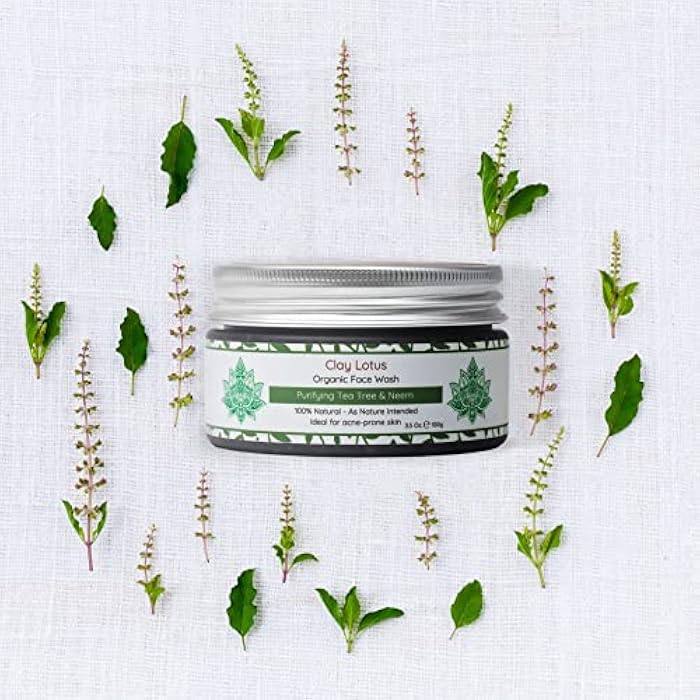 Clay Lotus Organic Face Wash - Acne-Prone, Oily Skin Cleanser with Tea Tree Oil & Neem. All-Natural Ingredients for Blemishes, Redness & Blackheads, Vegan Formula For Teens, Women and Men - Image 5