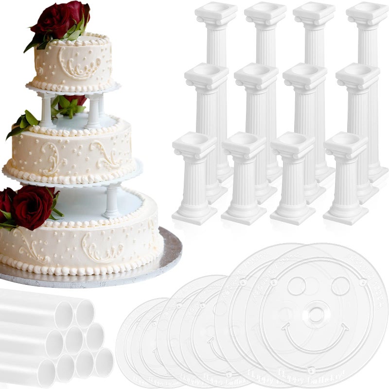 27Piece Cake Tier Stacking Kit  Includes 12 Roman Columns 3 Sizes 6 Cake Boards 121620cm and 9 Dowel Rods for Wedding and Tiered Cakes