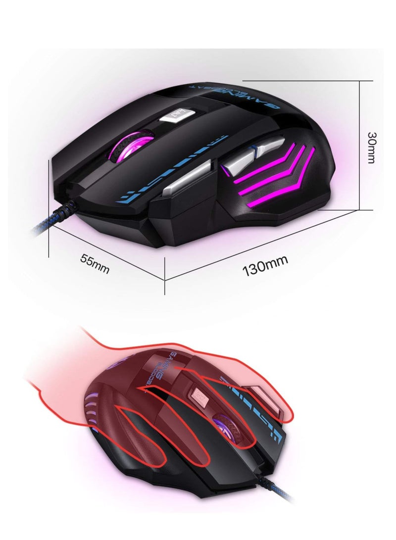 كاكوسيجا ماوس الألعاب السلكي Kakusiga RGB، مستشعر بصري بدقة 6400 نقطة في البوصة، 7 أزرار قابلة للبرمجة، تصميم مريح، إضاءة خلفية LED، عجلة تمرير مانعة للانزلاق، ماوس ألعاب USB عالي الدقة لأجهزة الكمبيوتر المحمولة والمكتبية - أسود - Image 5