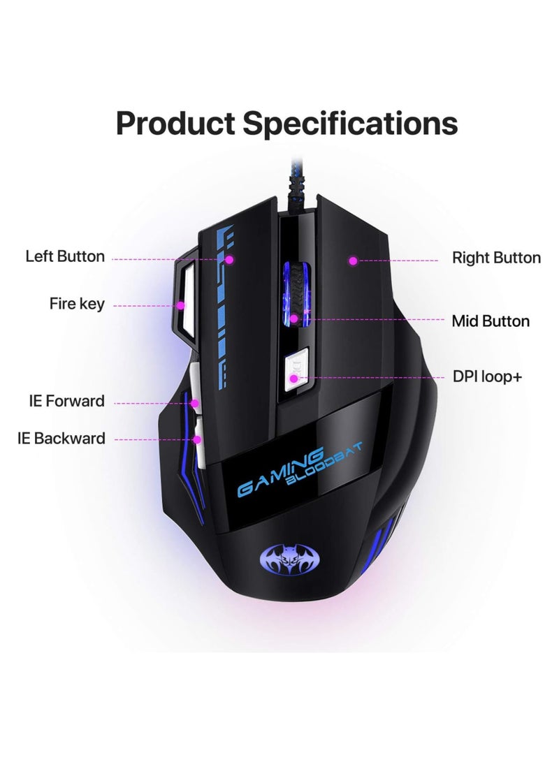 كاكوسيجا ماوس الألعاب السلكي Kakusiga RGB، مستشعر بصري بدقة 6400 نقطة في البوصة، 7 أزرار قابلة للبرمجة، تصميم مريح، إضاءة خلفية LED، عجلة تمرير مانعة للانزلاق، ماوس ألعاب USB عالي الدقة لأجهزة الكمبيوتر المحمولة والمكتبية - أسود - Image 4