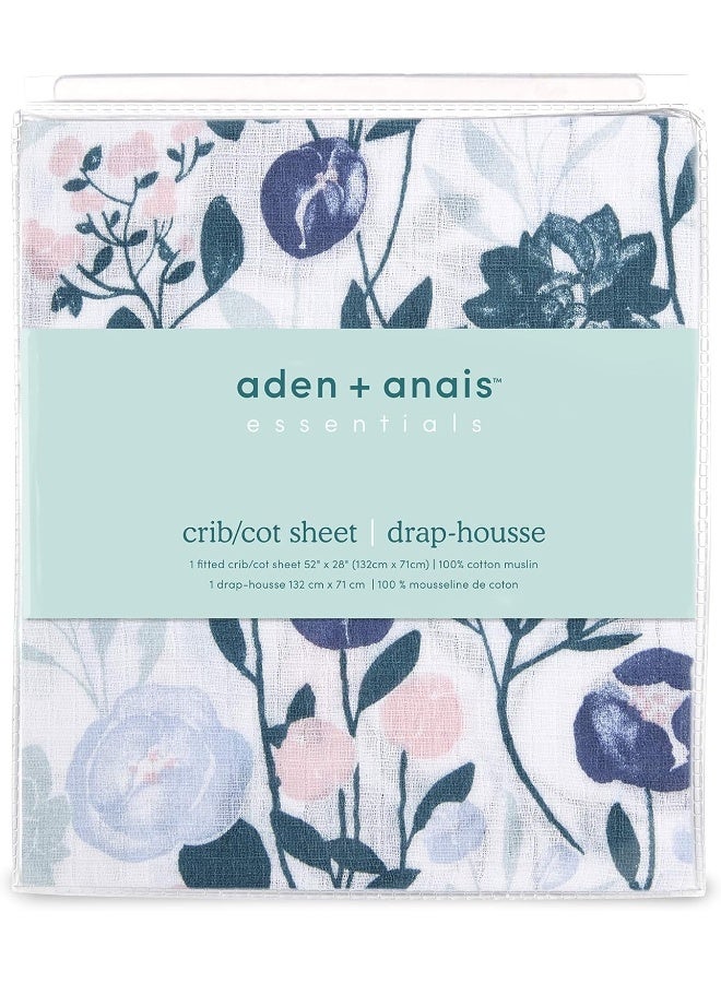 aden + anais aden + anais Essentials Classic Crib Sheet, 100% Cotton Muslin, Super Soft & Breathable, Tailored Snug Fit, Flowers Bloom - Image 2