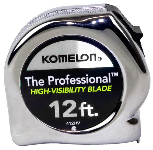 Komelon 412HV High-Visibility Professional Tape Measure, 12-Feet by 5/8-Inch, Chrome, Yellow, 12ft - Blade - Image 2