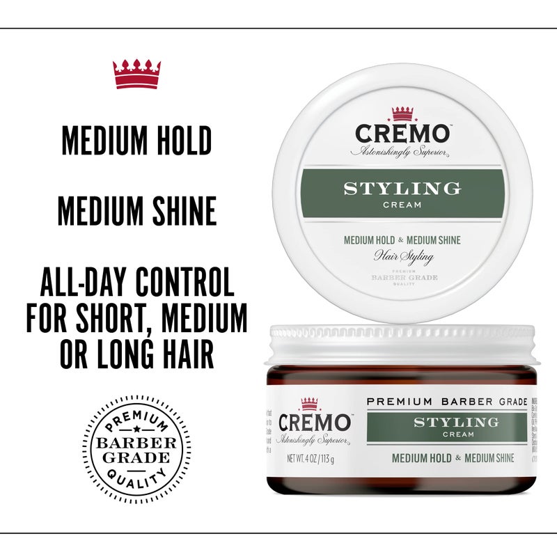 Cremo Hair Styling Cream, Barber Grade, Medium Hold, Medium Shine Hair Products, 4 Oz - Image 1