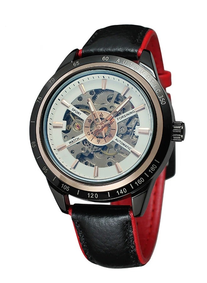 FORSINING ​​Forsining Fashion Mechanical Watch - Sapphire Crystal Glass with Red Strap & White Skeleton Dial, Semi-Automatic Hand-Winding Movement, Modern Sporty Style for Casual Wear & Social Events​​  - Image 1