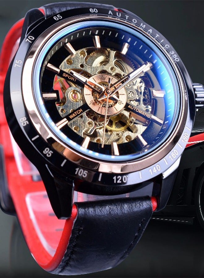 FORSINING ​​Forsining Fashion Mechanical Watch - Sapphire Crystal Glass with Red Strap & White Skeleton Dial, Semi-Automatic Hand-Winding Movement, Modern Sporty Style for Casual Wear & Social Events​​  - Image 2