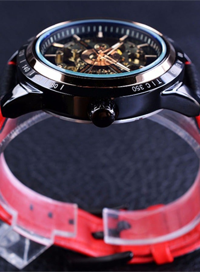 FORSINING ​​Forsining Fashion Mechanical Watch - Sapphire Crystal Glass with Red Strap & White Skeleton Dial, Semi-Automatic Hand-Winding Movement, Modern Sporty Style for Casual Wear & Social Events​​  - Image 3