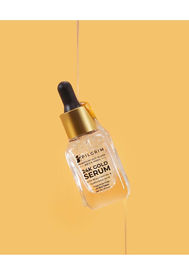 PILGRIM Pilgrim 24K Gold Face Serum With Niacinamide and Hyaluronic Acid, Dewy Primer For Face Make-Up For All Skin Types, Korean Skin Care For Unisex, 20ml - Image 1