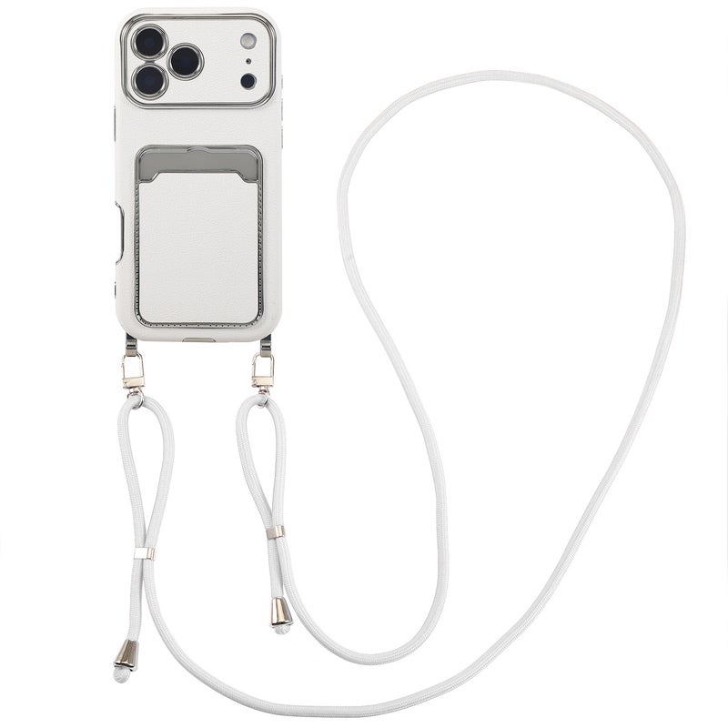 Drop Protection iPhone 16 Pro TPU for iPhone 16 16 Plus 16 Pro 16 Pro Max with Lanyard and Card Holder and Skin Feel in White - Image 1