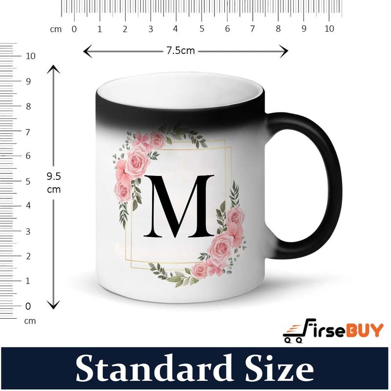 FirseBUY Letters M Ceramic Magic Cup 1Pcs Alphabet Floral Coffee CupLetter Mug Decorative Mug Gift for Women Men 11 oz Black - Image 4