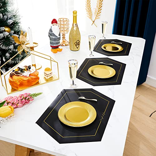 N9R 60pcs Gold Plastic Dessert Plates with Mini Forks, Include 30pcs Disposable Dessert Plates 7 inch, 30pcs Gold Appetizer Forks 3.94 inch, Premium and Comfortable for Wedding Birthday Party - Image 3