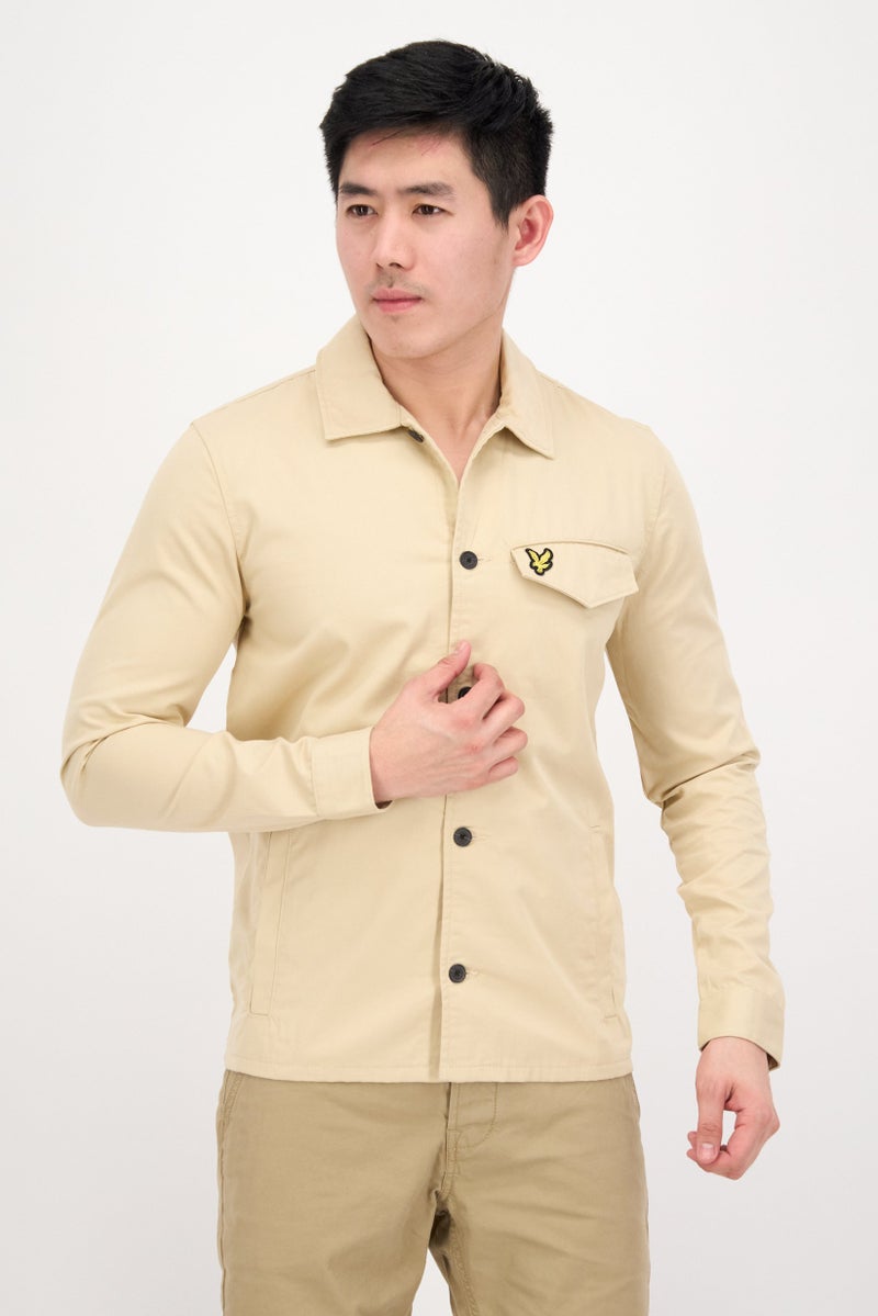 Lyle & Scott Men Chest Pocket Cotton Jacket Shirt, Beige - Image 1