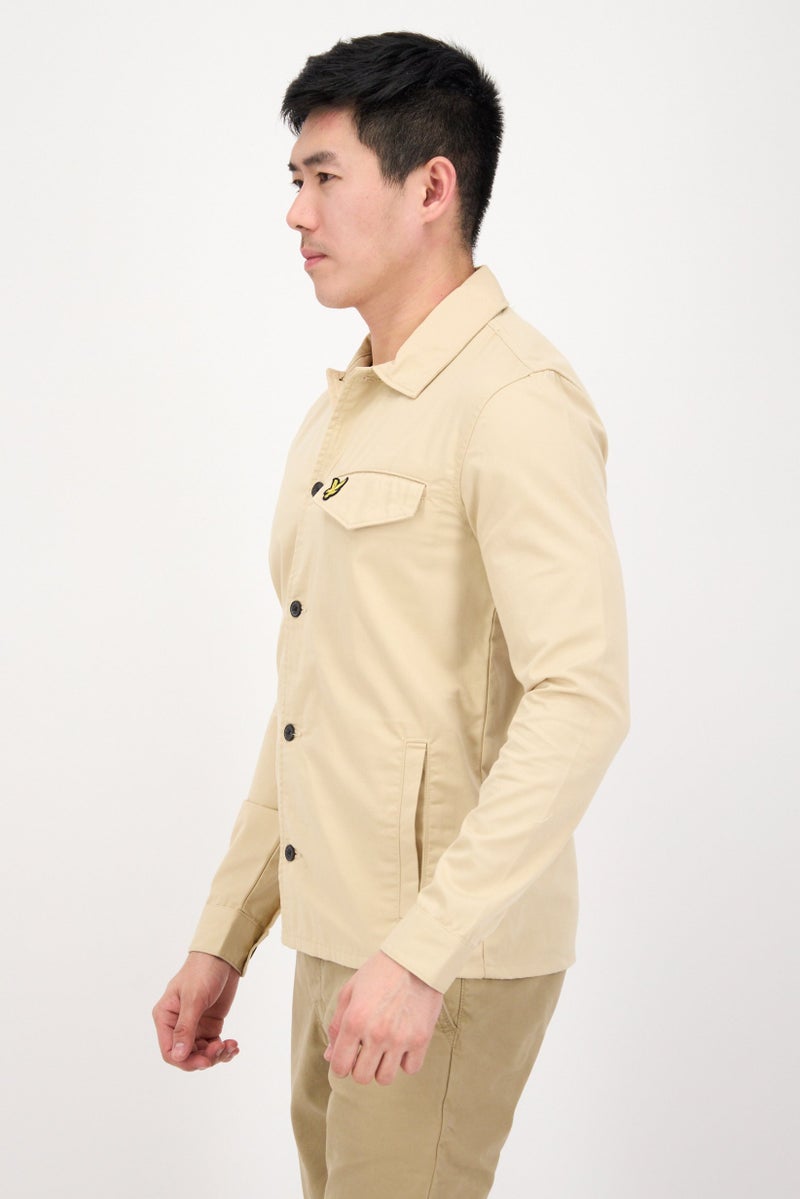 Lyle & Scott Men Chest Pocket Cotton Jacket Shirt, Beige - Image 3