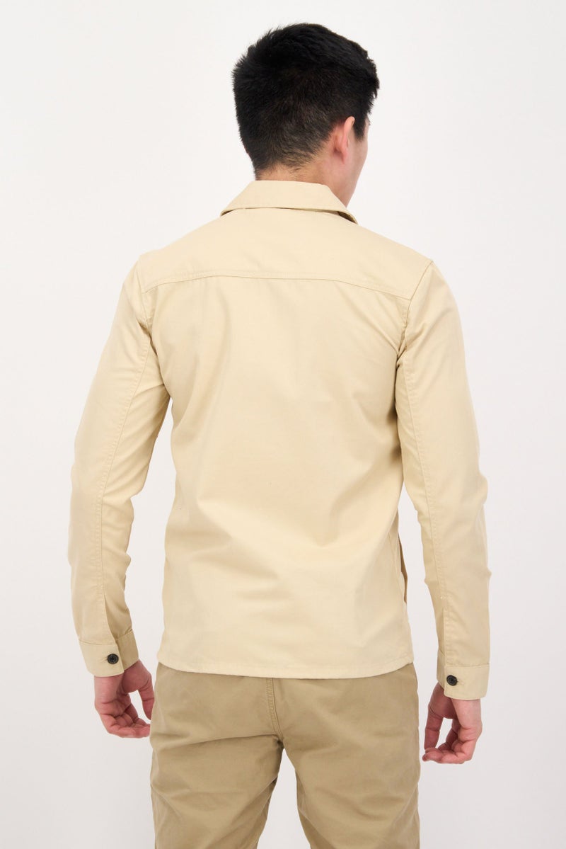 Lyle & Scott Men Chest Pocket Cotton Jacket Shirt, Beige - Image 2