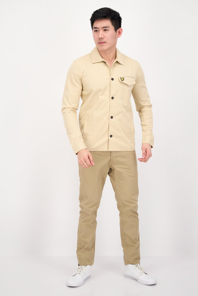 Lyle & Scott Men Chest Pocket Cotton Jacket Shirt, Beige - Image 4