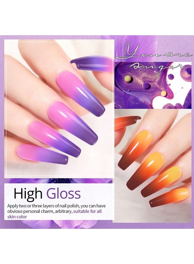 UR SUGAR Color Changing Gel Nail Polish Set, 6 Colors Temperature Changing Colors Red Pink Purple Mood Changing Long Lasting Soak Off Gel Nail Kit Manicure DIY Home Kit for Women - Image 2
