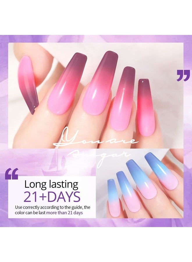 UR SUGAR Color Changing Gel Nail Polish Set, 6 Colors Temperature Changing Colors Red Pink Purple Mood Changing Long Lasting Soak Off Gel Nail Kit Manicure DIY Home Kit for Women - Image 3