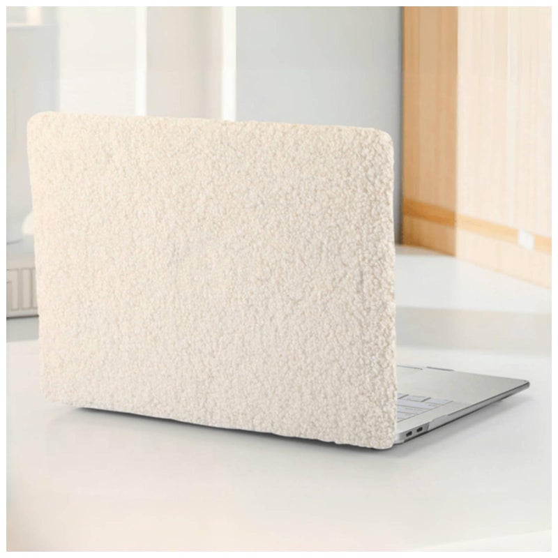 BYCeKe Compatible with MacBook Air 13 inch Case 2022-2018 M1 A2337 A2179 A1932,Case for MacBook Air M1,Soft Fluffy Fuzzy Plush Faux Fur Cream Leather Hard Shell&Keyboard Cover for Mac Air 13, Biege - Image 1