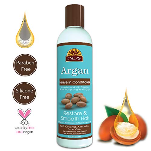OKAY | Argan Leave In Conditioner | For All Hair Types & Textures | Restore, Hydrate & Smooth Hair | With Coconut, Almond, & Aloe Vera | Free Of Parabens, Silicones, Sulfates | 8 Oz - Image 3