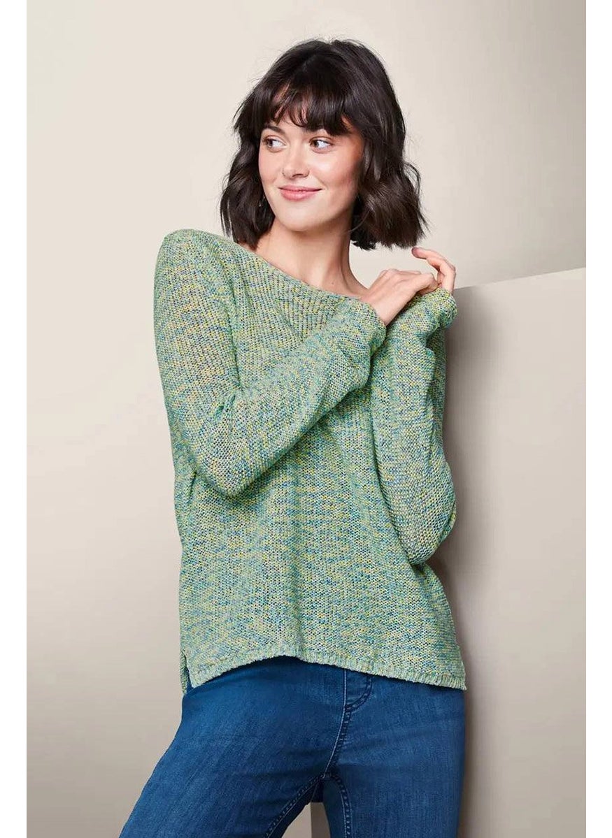 Tchibo Women Round Neck Long Sleeves Knit Sweater, Green Combo  - Image 1