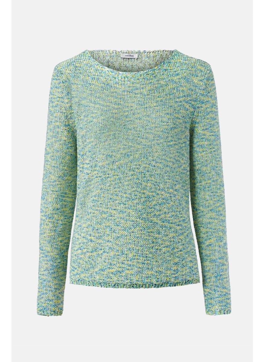 Tchibo Women Round Neck Long Sleeves Knit Sweater, Green Combo  - Image 2