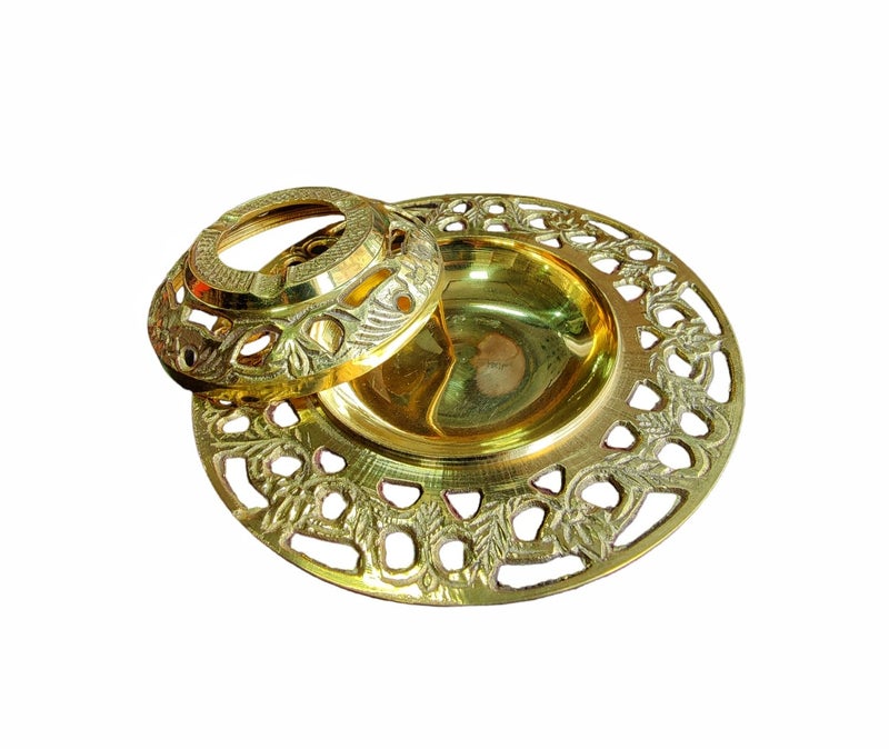 رماديات طاولة مزخرفة من النحاس بتصميم عتيق دائري الشكل / قطعة عرض / مجموعة لجعل التدخين أكثر أناقة، ديكور منزلي وهدايا (4 بوصة × 4 بوصة × 1 بوصة) - Image 4