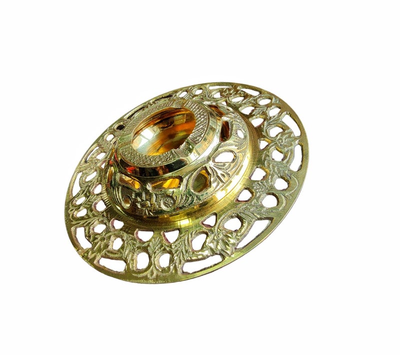 رماديات طاولة مزخرفة من النحاس بتصميم عتيق دائري الشكل / قطعة عرض / مجموعة لجعل التدخين أكثر أناقة، ديكور منزلي وهدايا (4 بوصة × 4 بوصة × 1 بوصة) - Image 3