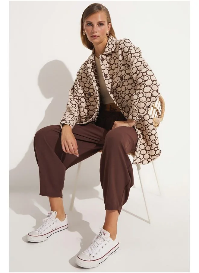 JUNE June Exclusive Patterned Oversize Jacket Beige