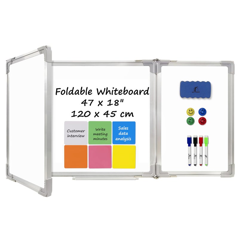 Navy Penguin Whiteboard Set - Dry Erase Board 47 x 18 in with 1 Dry Wipe Eraser, 4 Markers, 4 Magnets and 6 Magnetic Notes - Large Vision Wall White Board for Home Office College - Image 1