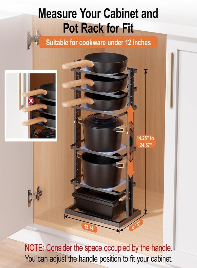 LAMU Pots and Pans Organizer for under Cabinet, 6-Tier Heavy Duty Pan Pot Organizers inside Cabinet Adjustable 14 to 24.57", Pot Rack Kitchen Cabinet Organization and Storage Holds up to 12" Cookware - Image 2
