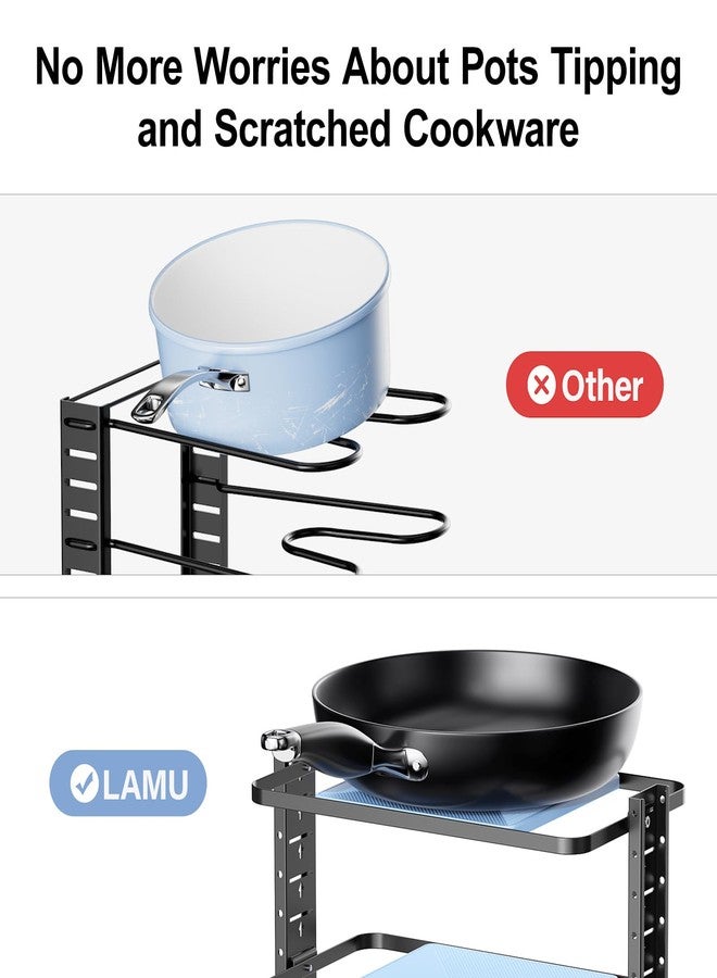 LAMU Pots and Pans Organizer for under Cabinet, 6-Tier Heavy Duty Pan Pot Organizers inside Cabinet Adjustable 14 to 24.57", Pot Rack Kitchen Cabinet Organization and Storage Holds up to 12" Cookware - Image 5