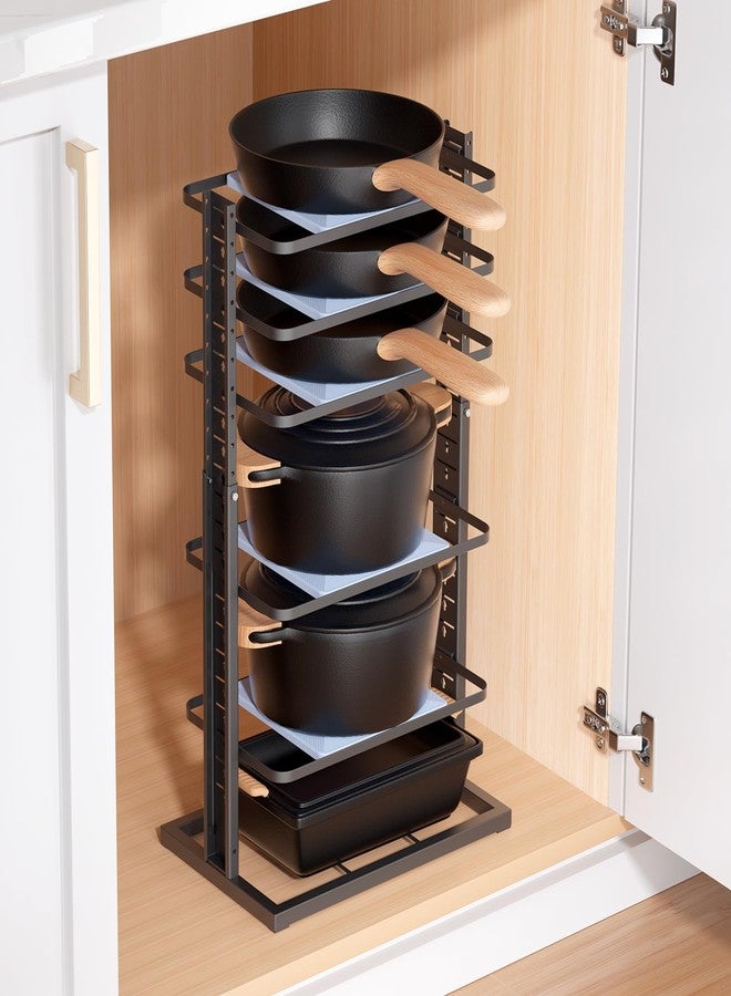 LAMU Pots and Pans Organizer for under Cabinet, 6-Tier Heavy Duty Pan Pot Organizers inside Cabinet Adjustable 14 to 24.57", Pot Rack Kitchen Cabinet Organization and Storage Holds up to 12" Cookware - Image 1